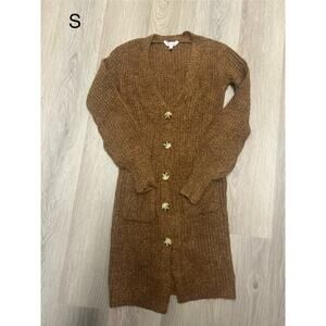 Women’s Rust Long Knit Cardigan Sweater Button Front Pockets Size S